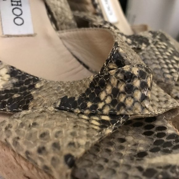 JIMMY CHOO NATURAL PYTHON SNAKE SKIN PLATFORM SANDALS SIZE 5 - Picture 5 of 8